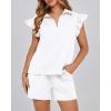imageBTFBM Womens 2 Piece Outfits Sweatsuit Zipper V Neck Casual Ruffle Short Sleeve Tops and Drawstring Shorts Lounge SetsWhite