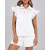 imageBTFBM Womens 2 Piece Outfits Sweatsuit Zipper V Neck Casual Ruffle Short Sleeve Tops and Drawstring Shorts Lounge SetsWhite