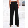 imageBTFBM Womens Casual Wide Leg Pants Summer Fall Clothes Pleated Elastic Waist Loose Palazzo Knit Trousers with PocketsSolid Black