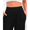 imageBTFBM Womens Casual Wide Leg Pants Summer Fall Clothes Pleated Elastic Waist Loose Palazzo Knit Trousers with PocketsSolid Black