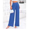 imageBTFBM Womens Casual Wide Leg Pants Summer Fall Clothes Pleated Elastic Waist Loose Palazzo Knit Trousers with PocketsSolid Blue