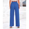 imageBTFBM Womens Casual Wide Leg Pants Summer Fall Clothes Pleated Elastic Waist Loose Palazzo Knit Trousers with PocketsSolid Blue