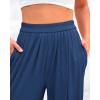 imageBTFBM Womens Casual Wide Leg Pants Summer Fall Clothes Pleated Elastic Waist Loose Palazzo Knit Trousers with PocketsSolid Dark Blue