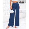 imageBTFBM Womens Casual Wide Leg Pants Summer Fall Clothes Pleated Elastic Waist Loose Palazzo Knit Trousers with PocketsSolid Dark Blue