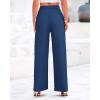 imageBTFBM Womens Casual Wide Leg Pants Summer Fall Clothes Pleated Elastic Waist Loose Palazzo Knit Trousers with PocketsSolid Dark Blue