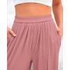 imageBTFBM Womens Casual Wide Leg Pants Summer Fall Clothes Pleated Elastic Waist Loose Palazzo Knit Trousers with PocketsSolid Dusty Pink