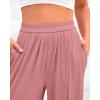 imageBTFBM Womens Casual Wide Leg Pants Summer Fall Clothes Pleated Elastic Waist Loose Palazzo Knit Trousers with PocketsSolid Dusty Pink