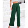 imageBTFBM Womens Casual Wide Leg Pants Summer Fall Clothes Pleated Elastic Waist Loose Palazzo Knit Trousers with PocketsSolid Green