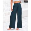 imageBTFBM Womens Casual Wide Leg Pants Summer Fall Clothes Pleated Elastic Waist Loose Palazzo Knit Trousers with PocketsSolid Lake Blue