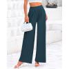 imageBTFBM Womens Casual Wide Leg Pants Summer Fall Clothes Pleated Elastic Waist Loose Palazzo Knit Trousers with PocketsSolid Lake Blue