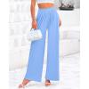 imageBTFBM Womens Casual Wide Leg Pants Summer Fall Clothes Pleated Elastic Waist Loose Palazzo Knit Trousers with PocketsSolid Light Blue