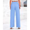imageBTFBM Womens Casual Wide Leg Pants Summer Fall Clothes Pleated Elastic Waist Loose Palazzo Knit Trousers with PocketsSolid Light Blue