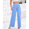 imageBTFBM Womens Casual Wide Leg Pants Summer Fall Clothes Pleated Elastic Waist Loose Palazzo Knit Trousers with PocketsSolid Light Blue