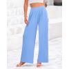 imageBTFBM Womens Casual Wide Leg Pants Summer Fall Clothes Pleated Elastic Waist Loose Palazzo Knit Trousers with PocketsSolid Light Blue