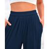 imageBTFBM Womens Casual Wide Leg Pants Summer Fall Clothes Pleated Elastic Waist Loose Palazzo Knit Trousers with PocketsSolid Navy