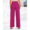 imageBTFBM Womens Casual Wide Leg Pants Summer Fall Clothes Pleated Elastic Waist Loose Palazzo Knit Trousers with PocketsSolid Rose Red