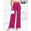 imageBTFBM Womens Casual Wide Leg Pants Summer Fall Clothes Pleated Elastic Waist Loose Palazzo Knit Trousers with PocketsSolid Rose Red