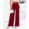 imageBTFBM Womens Casual Wide Leg Pants Summer Fall Clothes Pleated Elastic Waist Loose Palazzo Knit Trousers with PocketsSolid Wine Red