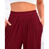 imageBTFBM Womens Casual Wide Leg Pants Summer Fall Clothes Pleated Elastic Waist Loose Palazzo Knit Trousers with PocketsSolid Wine Red