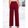 imageBTFBM Womens Casual Wide Leg Pants Summer Fall Clothes Pleated Elastic Waist Loose Palazzo Knit Trousers with PocketsSolid Wine Red