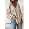 imageBTFBM Womens Ribbed Long Sleeve Tops 2025 Summer Spring Pullover Knit Casual V Neck Blouses Trendy Loose Fit Tunic TopSolid Apricot