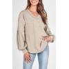 imageBTFBM Womens Ribbed Long Sleeve Tops 2025 Summer Spring Pullover Knit Casual V Neck Blouses Trendy Loose Fit Tunic TopSolid Apricot