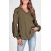 imageBTFBM Womens Ribbed Long Sleeve Tops 2025 Summer Spring Pullover Knit Casual V Neck Blouses Trendy Loose Fit Tunic TopSolid Army Green