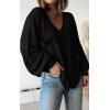 imageBTFBM Womens Ribbed Long Sleeve Tops 2025 Summer Spring Pullover Knit Casual V Neck Blouses Trendy Loose Fit Tunic TopSolid Black