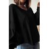 imageBTFBM Womens Ribbed Long Sleeve Tops 2025 Summer Spring Pullover Knit Casual V Neck Blouses Trendy Loose Fit Tunic TopSolid Black