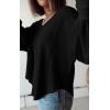 imageBTFBM Womens Ribbed Long Sleeve Tops 2025 Summer Spring Pullover Knit Casual V Neck Blouses Trendy Loose Fit Tunic TopSolid Black