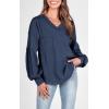 imageBTFBM Womens Ribbed Long Sleeve Tops 2025 Summer Spring Pullover Knit Casual V Neck Blouses Trendy Loose Fit Tunic TopSolid Blue