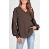 imageBTFBM Womens Ribbed Long Sleeve Tops 2025 Summer Spring Pullover Knit Casual V Neck Blouses Trendy Loose Fit Tunic TopSolid Brown