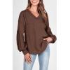 imageBTFBM Womens Ribbed Long Sleeve Tops 2025 Summer Spring Pullover Knit Casual V Neck Blouses Trendy Loose Fit Tunic TopSolid Caramel