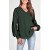 imageBTFBM Womens Ribbed Long Sleeve Tops 2025 Summer Spring Pullover Knit Casual V Neck Blouses Trendy Loose Fit Tunic TopSolid Dark Army Green