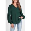 imageBTFBM Womens Ribbed Long Sleeve Tops 2025 Summer Spring Pullover Knit Casual V Neck Blouses Trendy Loose Fit Tunic TopSolid Dark Green