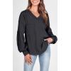 imageBTFBM Womens Ribbed Long Sleeve Tops 2025 Summer Spring Pullover Knit Casual V Neck Blouses Trendy Loose Fit Tunic TopSolid Dark Grey