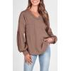 imageBTFBM Womens Ribbed Long Sleeve Tops 2025 Summer Spring Pullover Knit Casual V Neck Blouses Trendy Loose Fit Tunic TopSolid Khaki