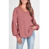 imageBTFBM Womens Ribbed Long Sleeve Tops 2025 Summer Spring Pullover Knit Casual V Neck Blouses Trendy Loose Fit Tunic TopSolid Pink