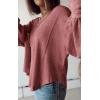 imageBTFBM Womens Ribbed Long Sleeve Tops 2025 Summer Spring Pullover Knit Casual V Neck Blouses Trendy Loose Fit Tunic TopSolid Pink