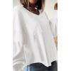 imageBTFBM Womens Ribbed Long Sleeve Tops 2025 Summer Spring Pullover Knit Casual V Neck Blouses Trendy Loose Fit Tunic TopSolid White