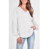 imageBTFBM Womens Ribbed Long Sleeve Tops 2025 Summer Spring Pullover Knit Casual V Neck Blouses Trendy Loose Fit Tunic TopSolid White