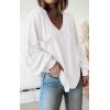 imageBTFBM Womens Ribbed Long Sleeve Tops 2025 Summer Spring Pullover Knit Casual V Neck Blouses Trendy Loose Fit Tunic TopSolid White