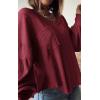 imageBTFBM Womens Ribbed Long Sleeve Tops 2025 Summer Spring Pullover Knit Casual V Neck Blouses Trendy Loose Fit Tunic TopSolid Wine Red