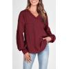 imageBTFBM Womens Ribbed Long Sleeve Tops 2025 Summer Spring Pullover Knit Casual V Neck Blouses Trendy Loose Fit Tunic TopSolid Wine Red