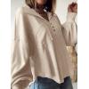 imageBTFBM Womens Ribbed Long Sleeve Tops 2025 Summer Spring Pullover Knit Casual V Neck Blouses Trendy Loose Fit Tunic TopTurndown Apricot