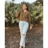 imageBTFBM Womens Ribbed Long Sleeve Tops 2025 Summer Spring Pullover Knit Casual V Neck Blouses Trendy Loose Fit Tunic TopTurndown Army Green