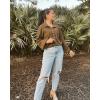 imageBTFBM Womens Ribbed Long Sleeve Tops 2025 Summer Spring Pullover Knit Casual V Neck Blouses Trendy Loose Fit Tunic TopTurndown Army Green