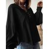 imageBTFBM Womens Ribbed Long Sleeve Tops 2025 Summer Spring Pullover Knit Casual V Neck Blouses Trendy Loose Fit Tunic TopTurndown Black