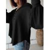 imageBTFBM Womens Ribbed Long Sleeve Tops 2025 Summer Spring Pullover Knit Casual V Neck Blouses Trendy Loose Fit Tunic TopTurndown Black