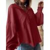 imageBTFBM Womens Ribbed Long Sleeve Tops 2025 Summer Spring Pullover Knit Casual V Neck Blouses Trendy Loose Fit Tunic TopTurndown Wine Red